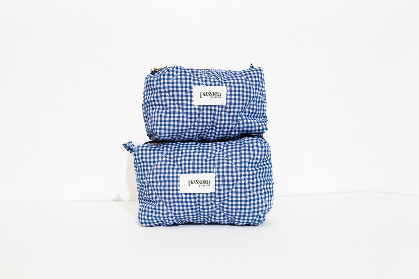 Checkered navy blue pouch