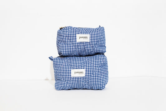 Checkered navy blue pouch