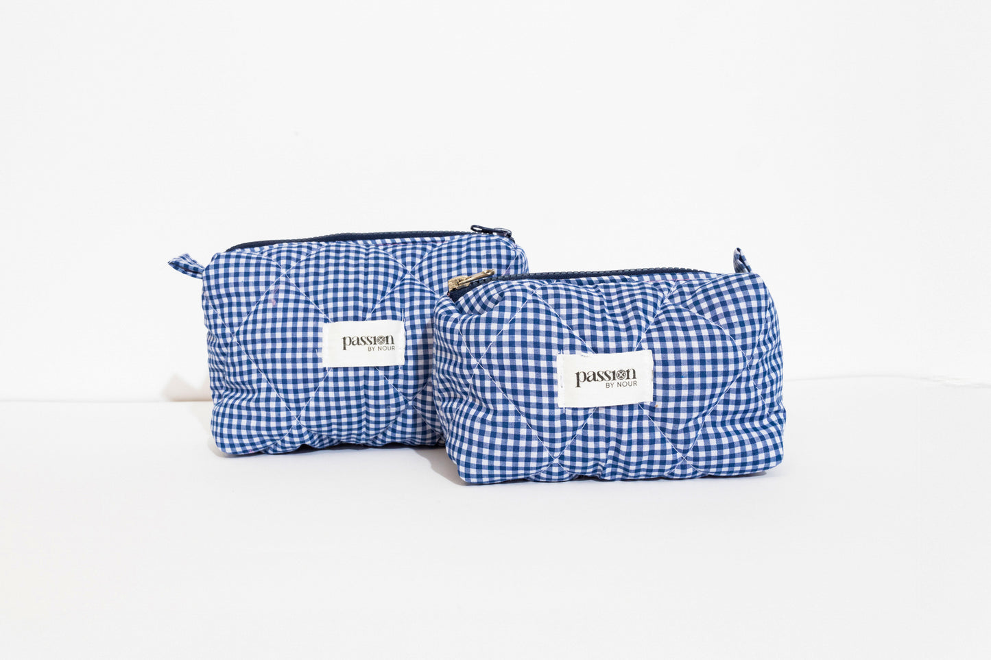 Checkered navy blue pouch